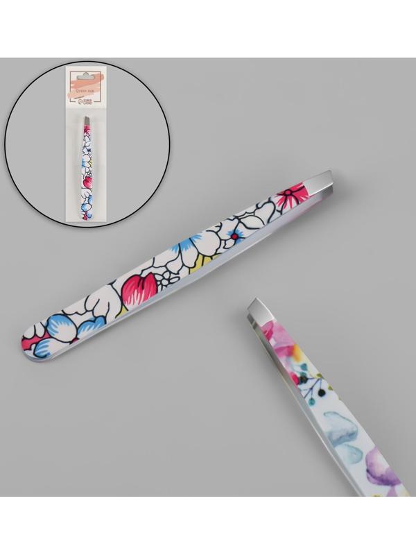 Пинцет скошенный, широкий, 9,5 см, рисунок МИКС