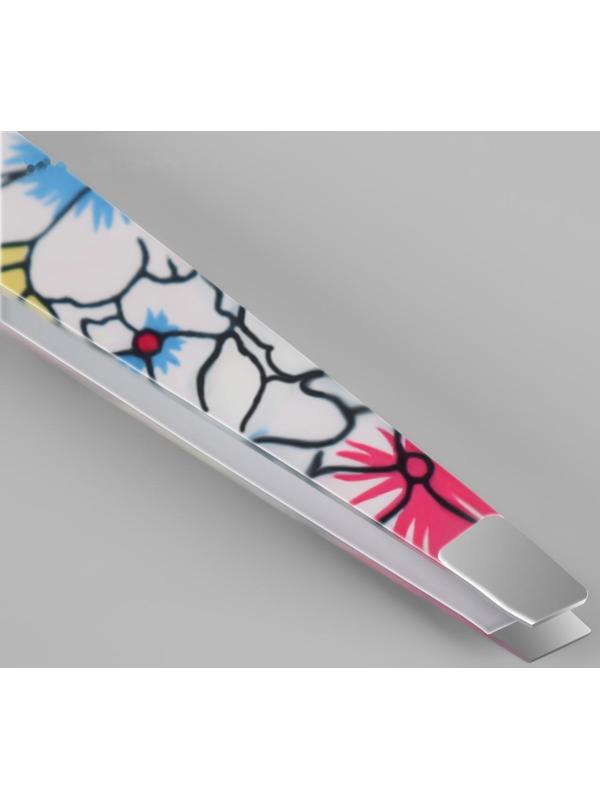 Пинцет скошенный, широкий, 9,5 см, рисунок МИКС