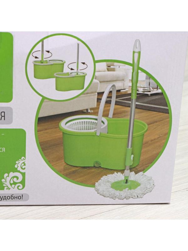 Швабра с отжимом и ведро на колёсиках с пластиковой центрифугой Доляна, 14 л, швабра, запасная насадка из микрофибры, цвет МИКС