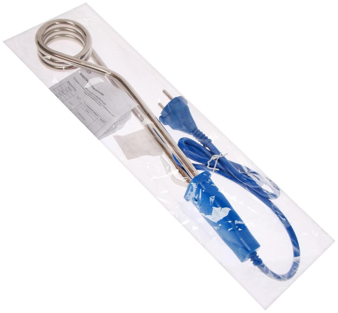 Электрокипятильник Luazon LEK 05, 1500 Вт, спираль пружина, 32х4 см, 220 В, синий