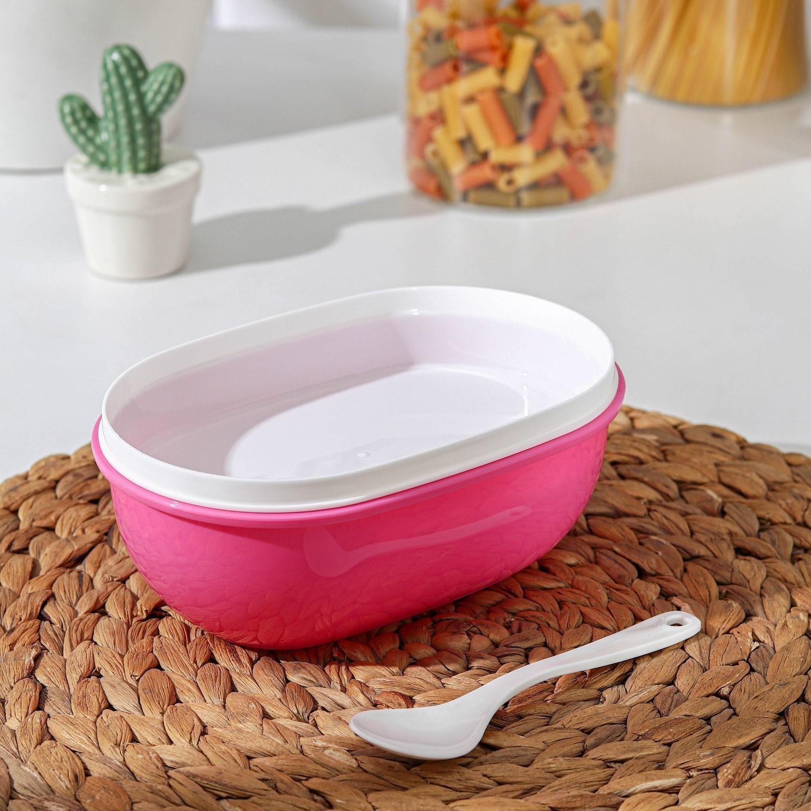 Ланч-бокс пластиковый 2 уровня «Простота», овальный, с ложкой, цвет МИКС