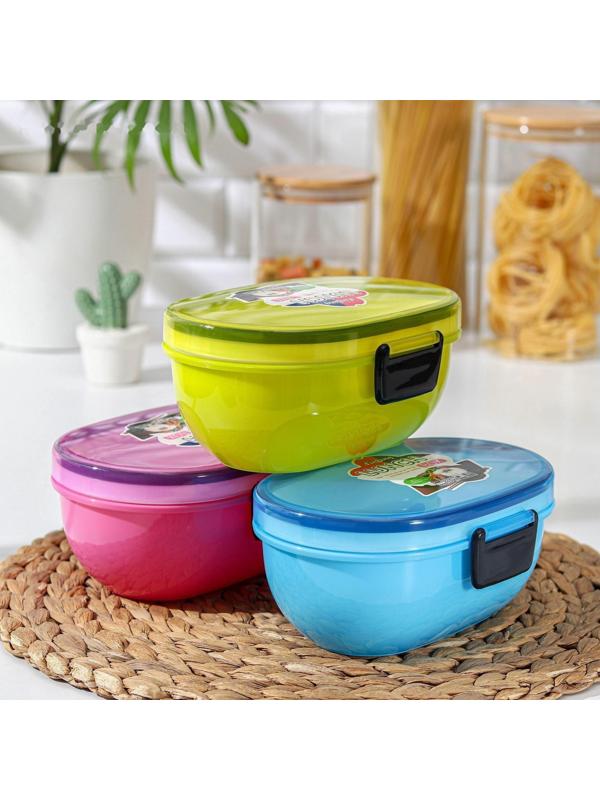 Ланч-бокс пластиковый 2 уровня «Простота», овальный, с ложкой, цвет МИКС