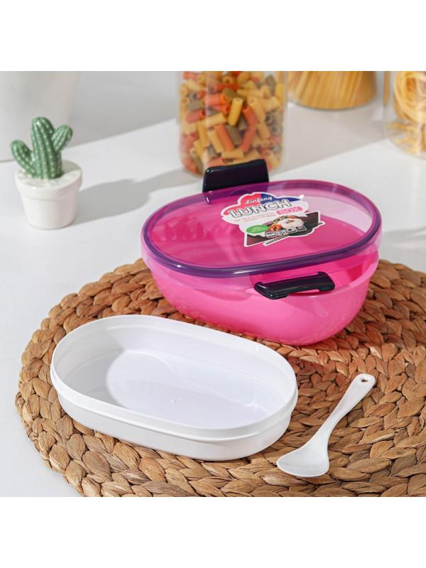 Ланч-бокс пластиковый 2 уровня «Простота», овальный, с ложкой, цвет МИКС