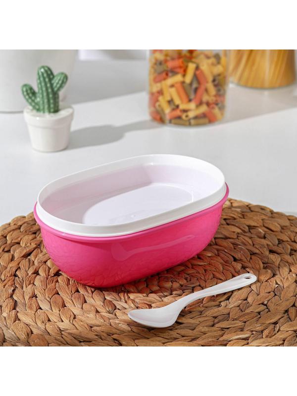 Ланч-бокс пластиковый 2 уровня «Простота», овальный, с ложкой, цвет МИКС