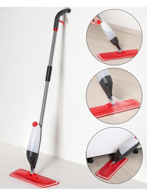 Швабра для мытья пола с распылителем Доляна, насадка из микрофибры 40×14 см, металлическая ручка 118 см, цвет МИКС