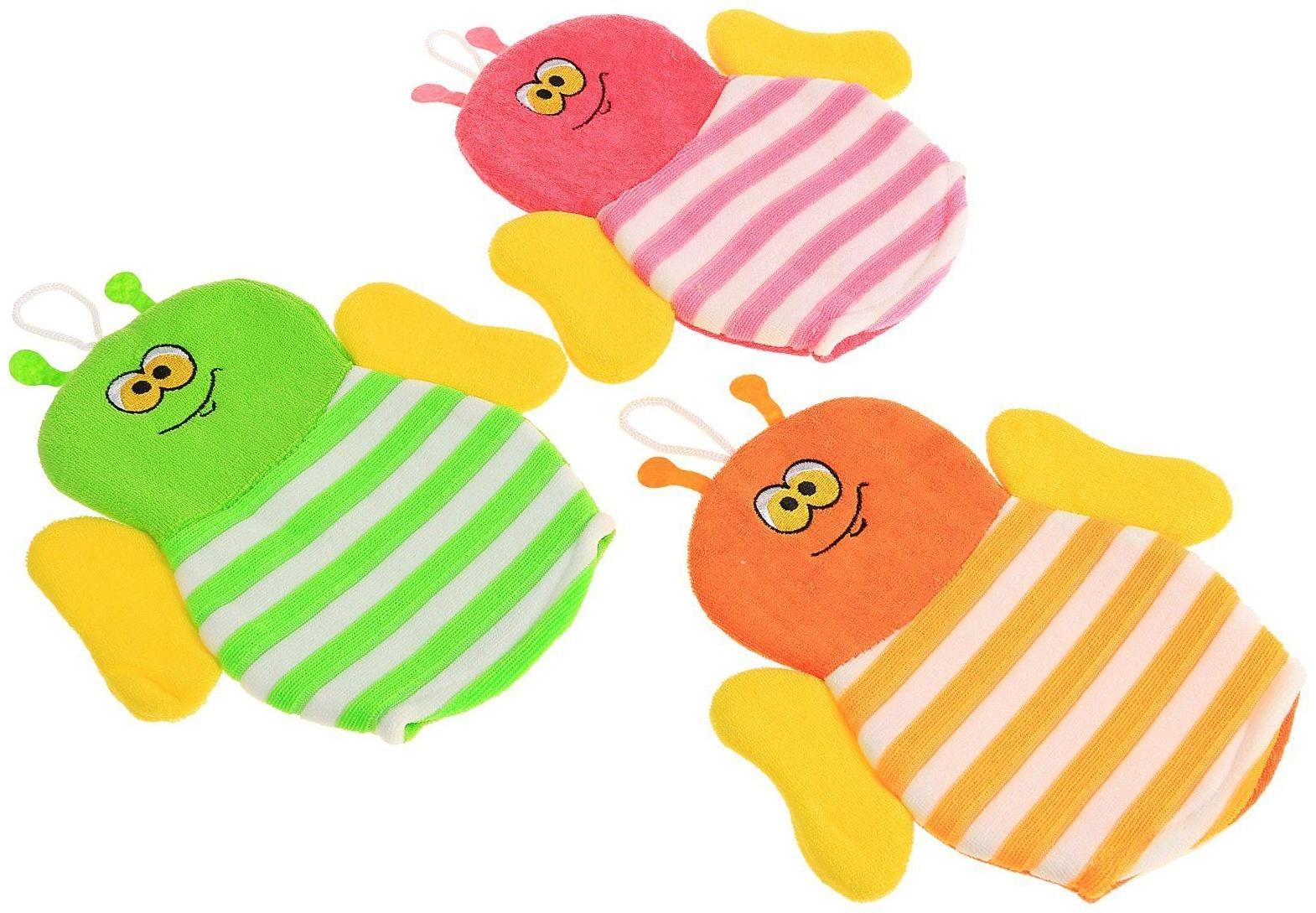 Мочалка-варежка детская для купания Доляна «Пчёлка», цвет МИКС