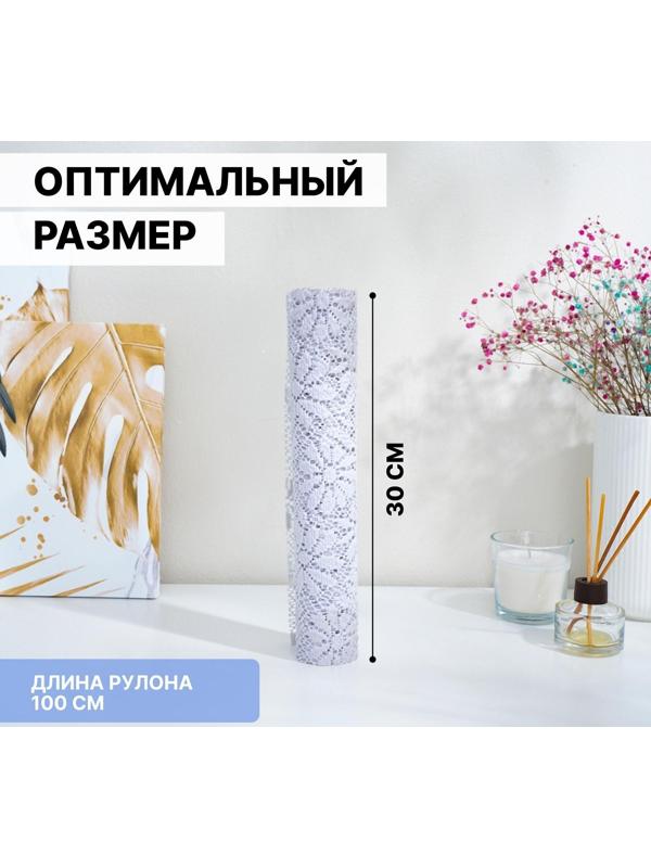 Коврик противоскользящий Доляна «Цветы», 30×100 см, цвет белый