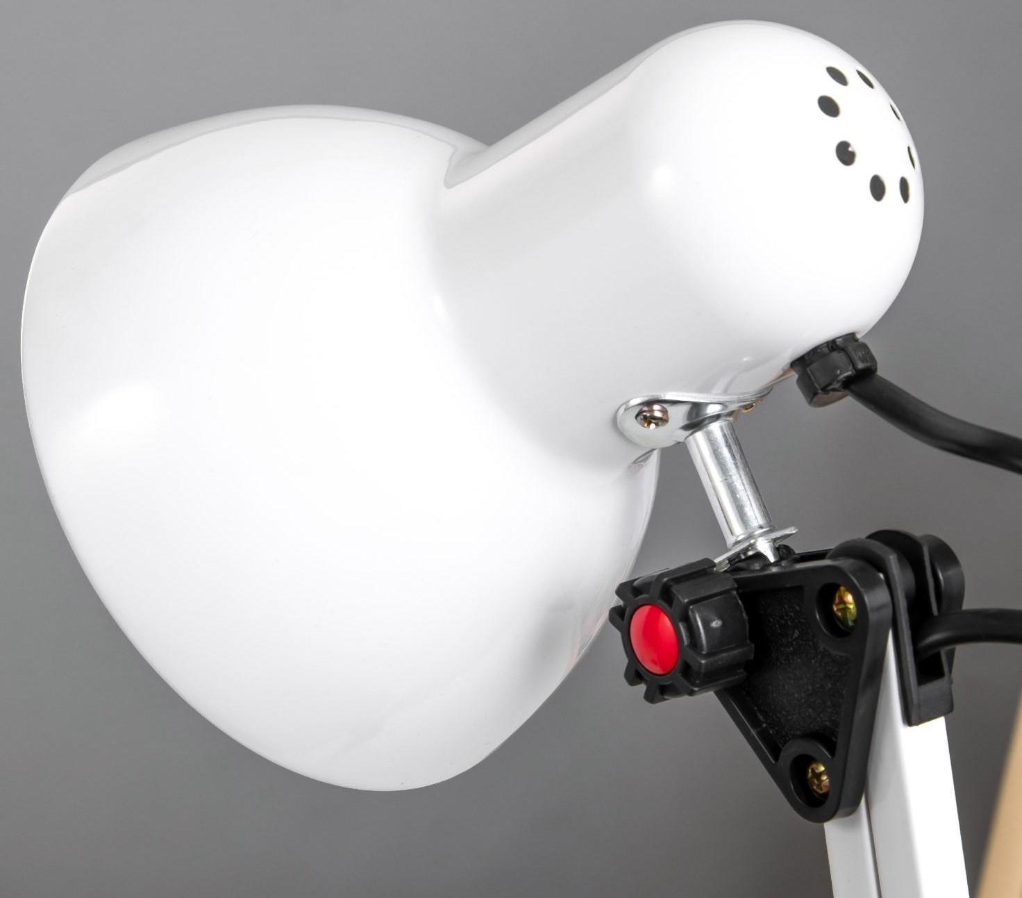 Лампа настольная Е27, h=55 см, шарнирная, на зажиме (220В) белая