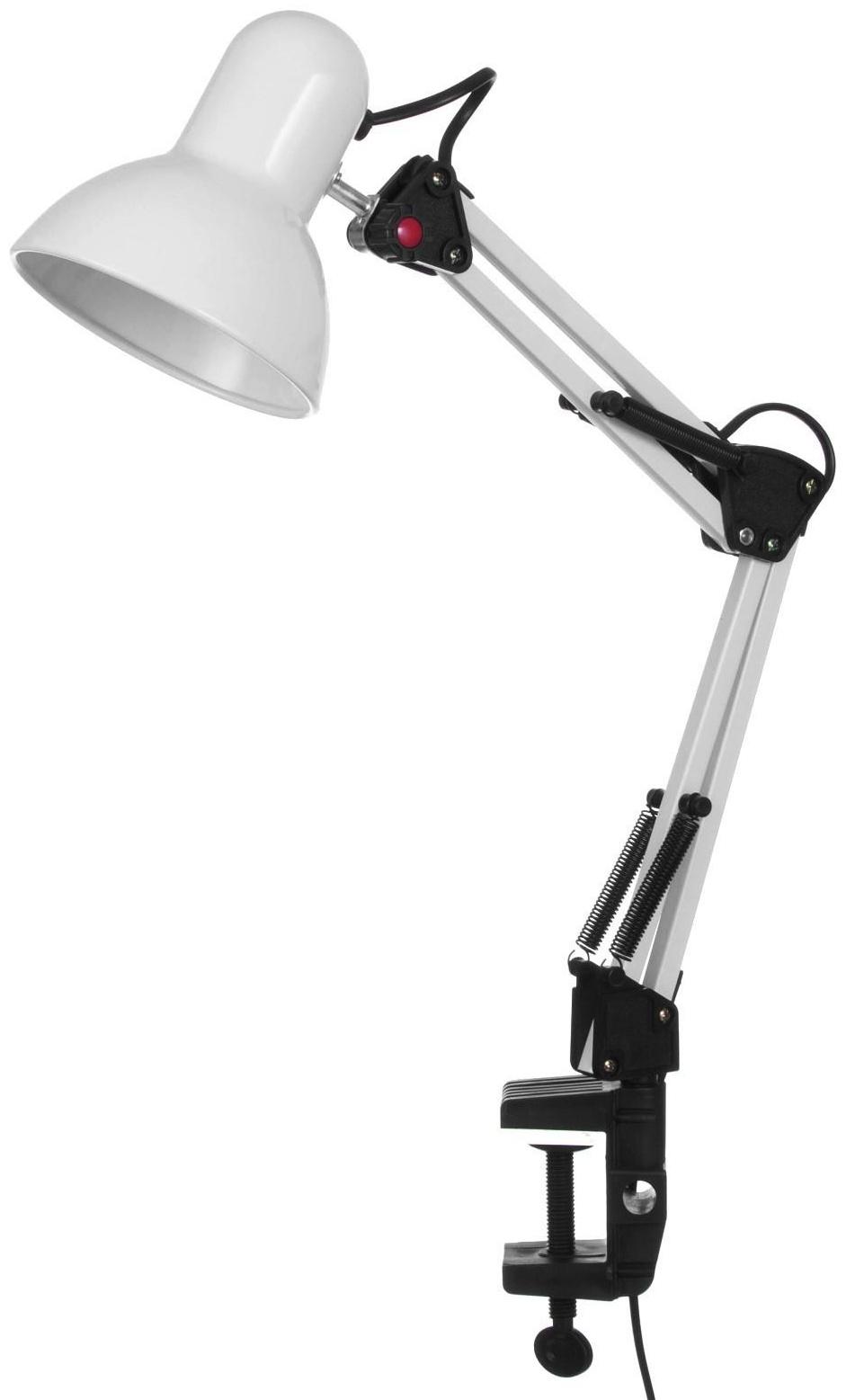 Лампа настольная Е27, h=55 см, шарнирная, на зажиме (220В) белая