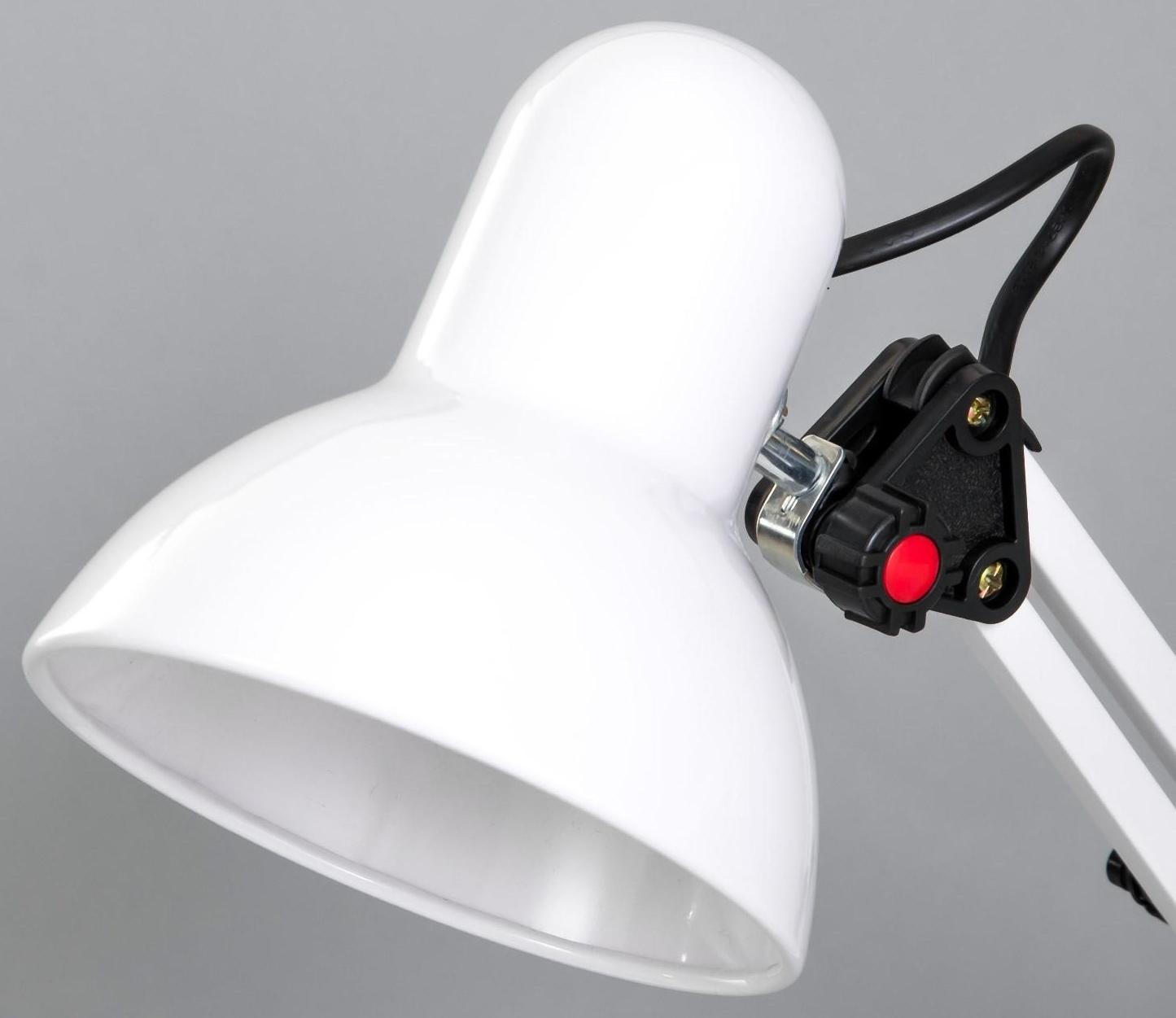 Лампа настольная Е27, h=55 см, шарнирная, на зажиме (220В) белая