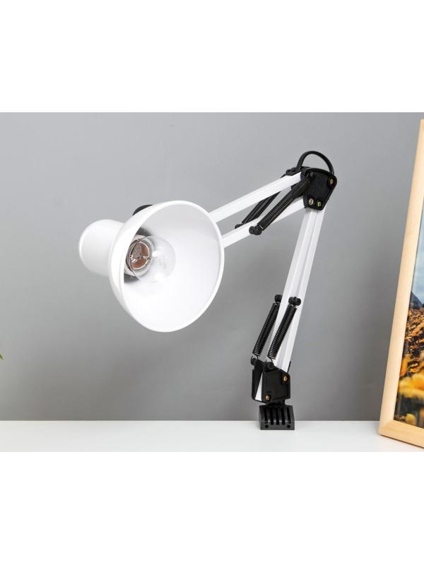 Лампа настольная Е27, h=55 см, шарнирная, на зажиме (220В) белая