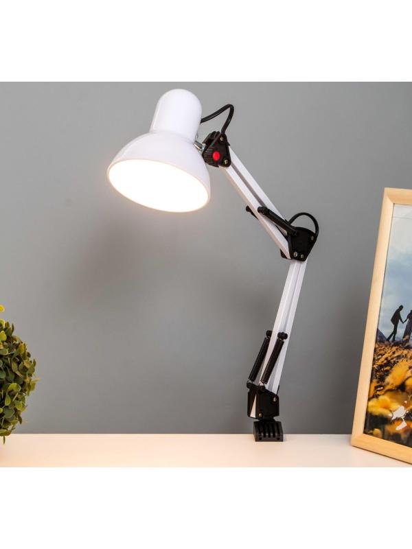 Лампа настольная Е27, h=55 см, шарнирная, на зажиме (220В) белая