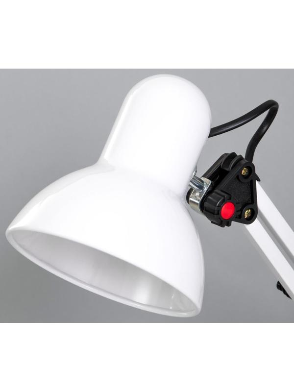 Лампа настольная Е27, h=55 см, шарнирная, на зажиме (220В) белая