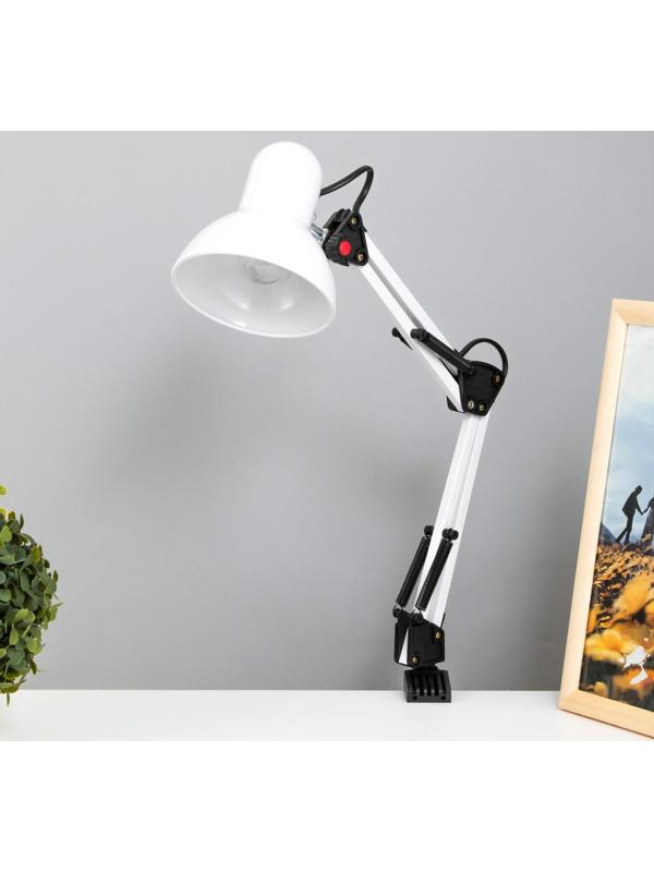 Лампа настольная Е27, h=55 см, шарнирная, на зажиме (220В) белая