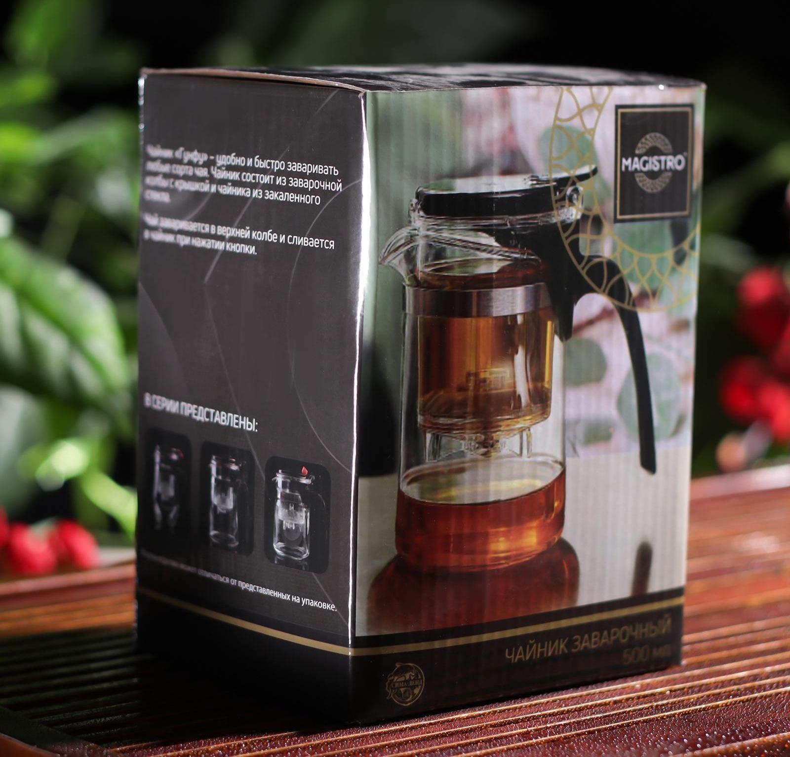 Чайник стеклянный заварочный Magistro «Мехико», 500 мл, с металлическим ситом, пластиковая колба