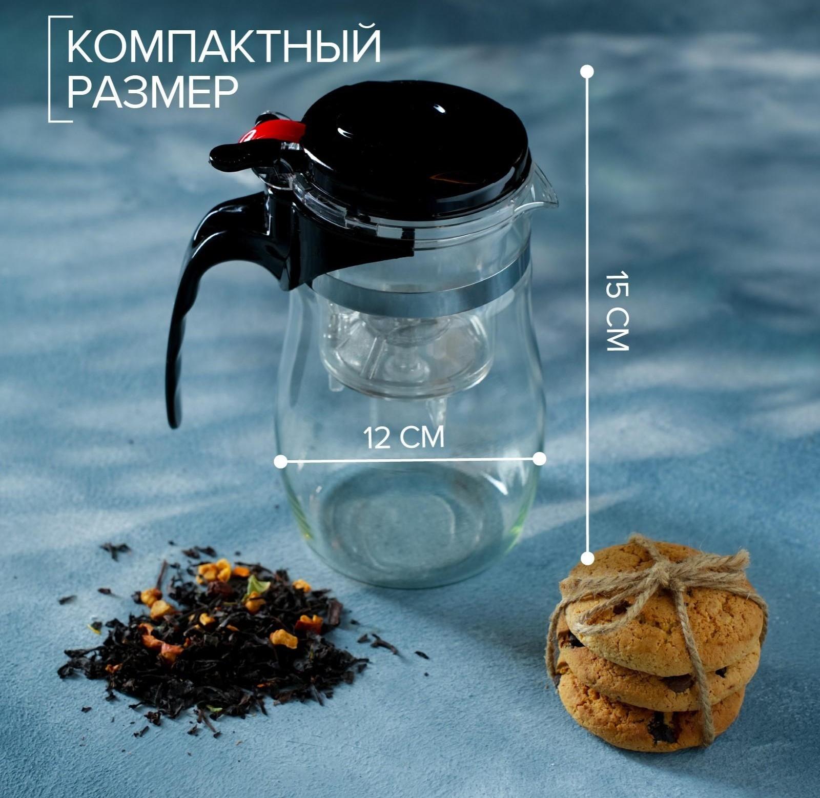 Чайник стеклянный заварочный Magistro «Мехико», 500 мл, с металлическим ситом, пластиковая колба