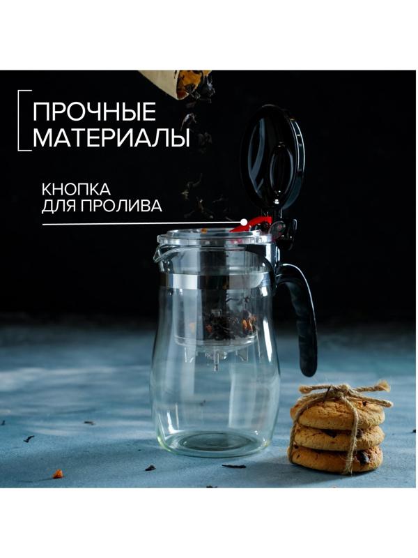 Чайник стеклянный заварочный Magistro «Мехико», 500 мл, с металлическим ситом, пластиковая колба