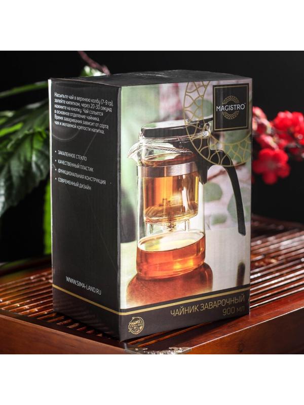 Чайник стеклянный заварочный Magistro «Мантана», 900 мл, с пластиковым ситом
