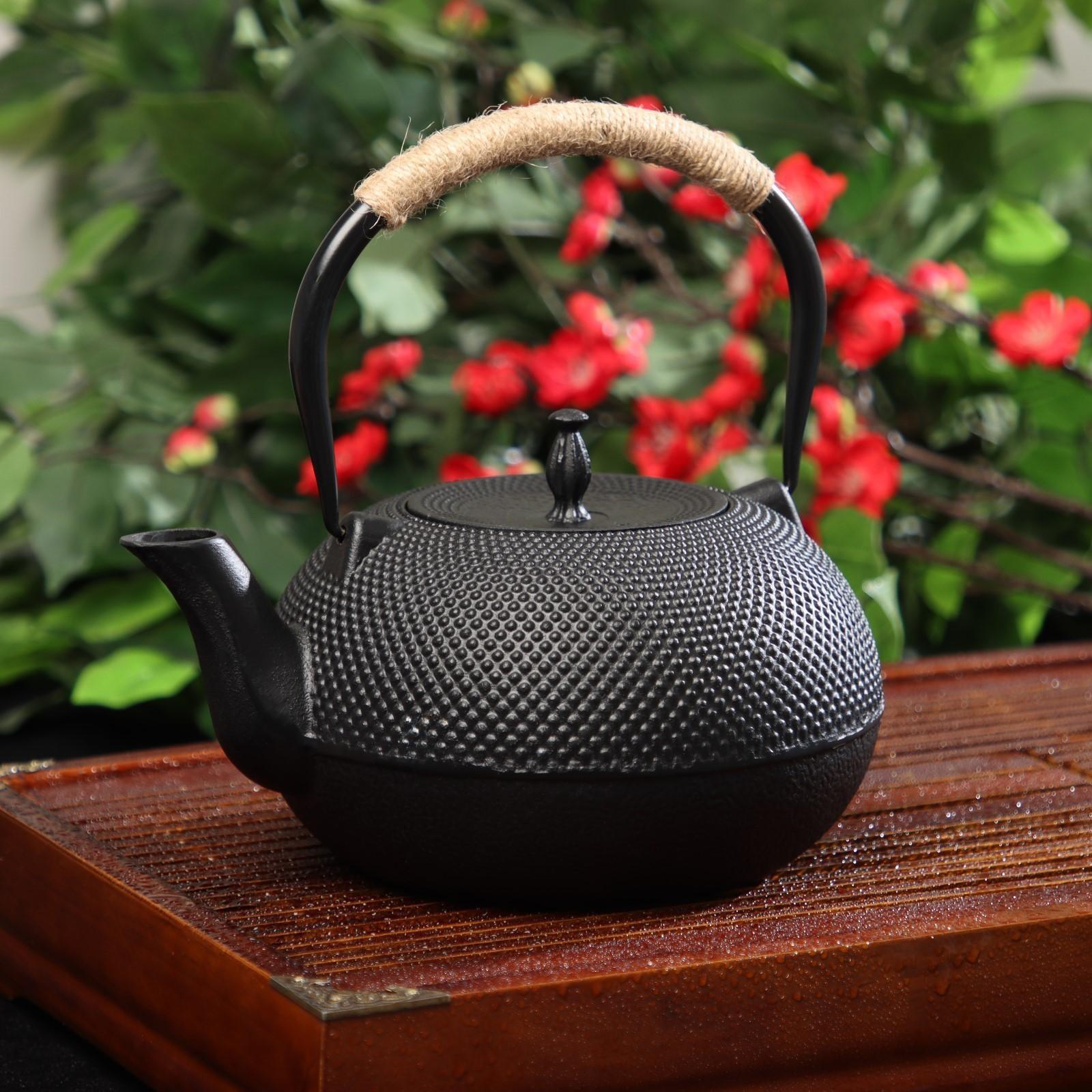 Чайник чугунный Доляна «Восточная ночь», 1,6 л, с ситом, цвет чёрный