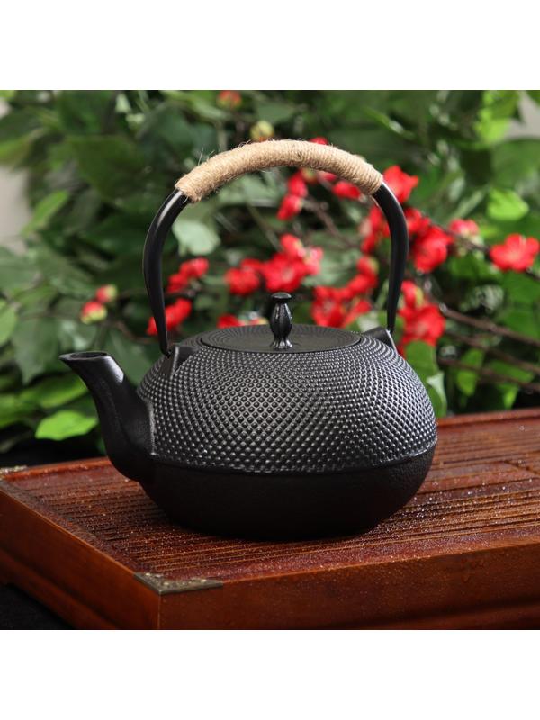 Чайник чугунный Доляна «Восточная ночь», 1,6 л, с ситом, цвет чёрный