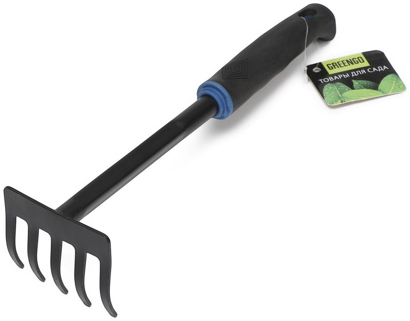 Грабли, длина 29 см, комбинированная пластиковая ручка, чёрно-голубые