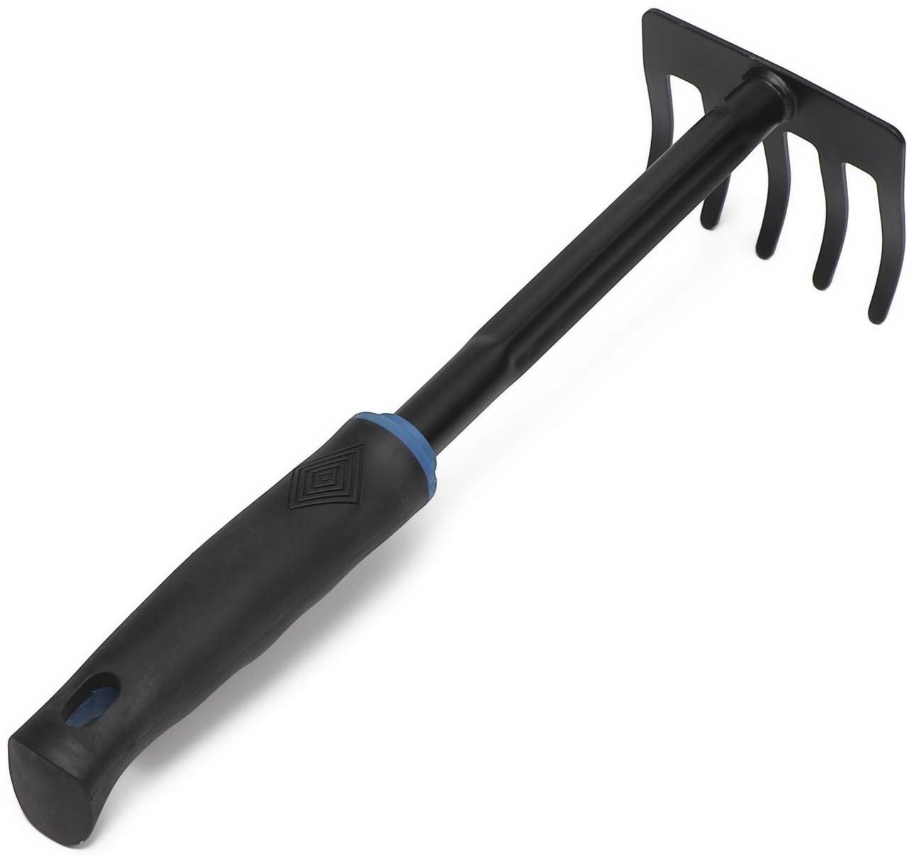 Грабли, длина 29 см, комбинированная пластиковая ручка, чёрно-голубые