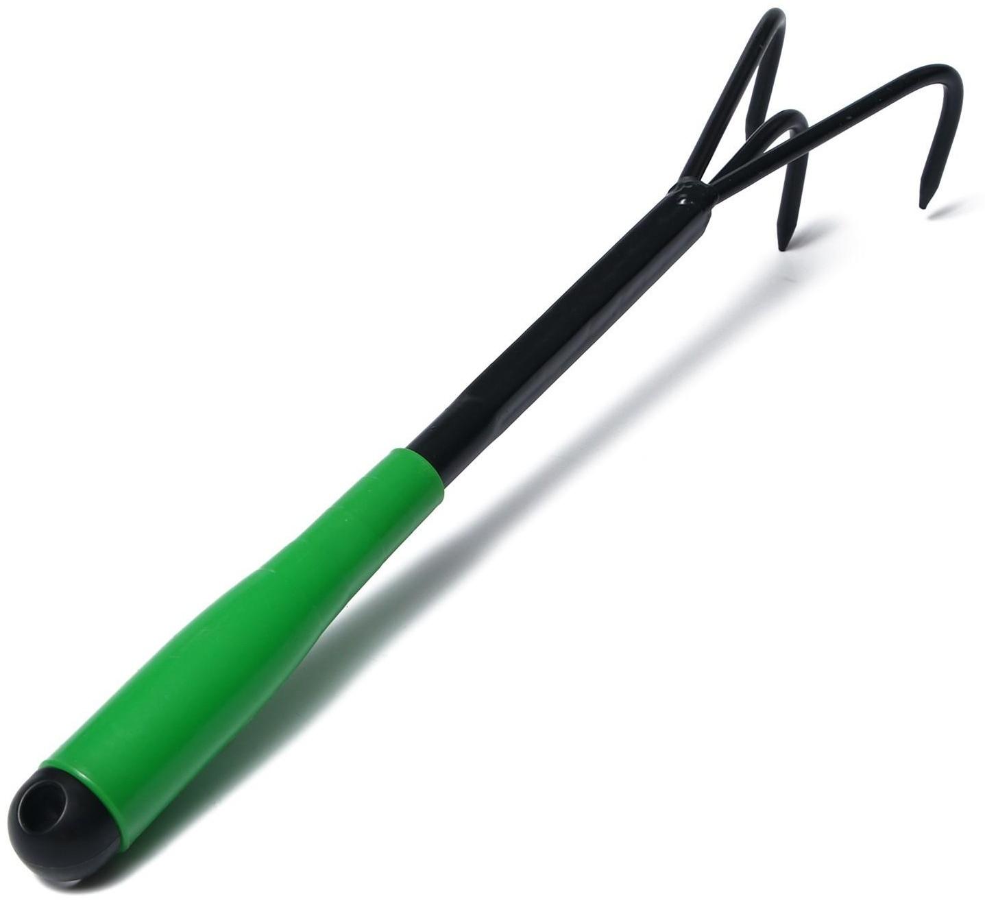 Рыхлитель, длина 35 см, 3 зубца, пластиковая ручка, зелёный