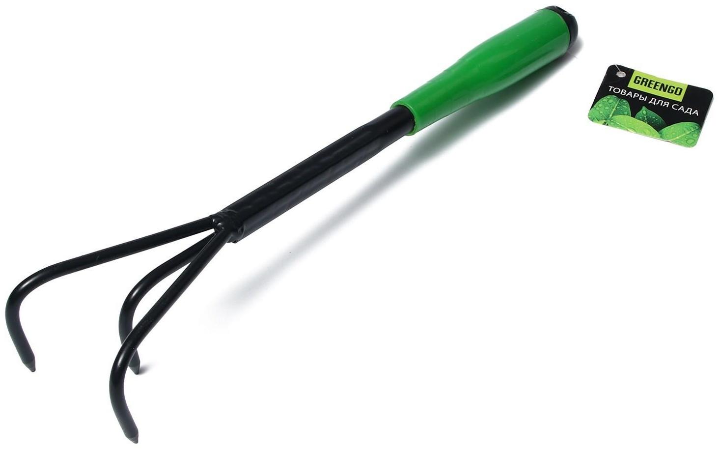 Рыхлитель, длина 35 см, 3 зубца, пластиковая ручка, зелёный