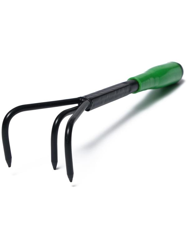 Рыхлитель, длина 35 см, 3 зубца, пластиковая ручка, зелёный