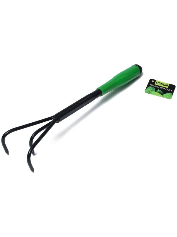 Рыхлитель, длина 35 см, 3 зубца, пластиковая ручка, зелёный