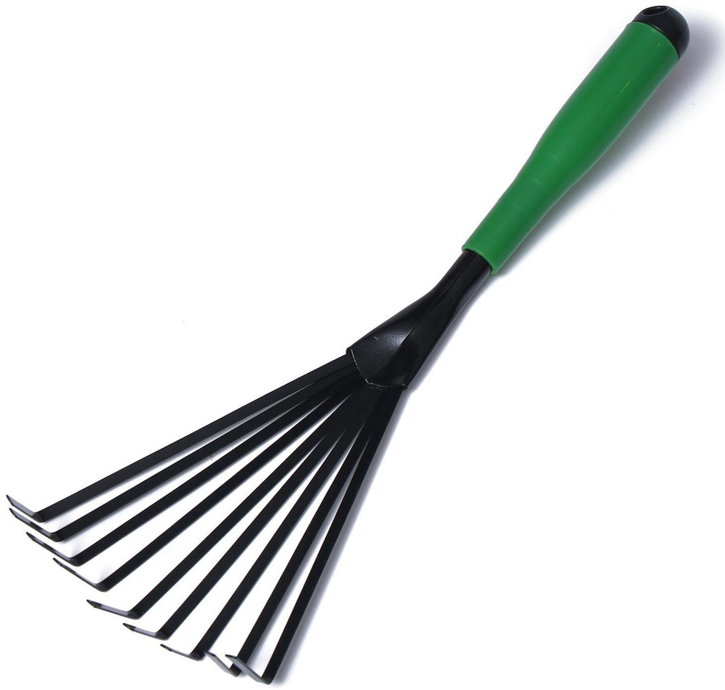Грабли веерные, пластинчатые, длина 40 см, 9 зубцов, металл, пластиковая ручка