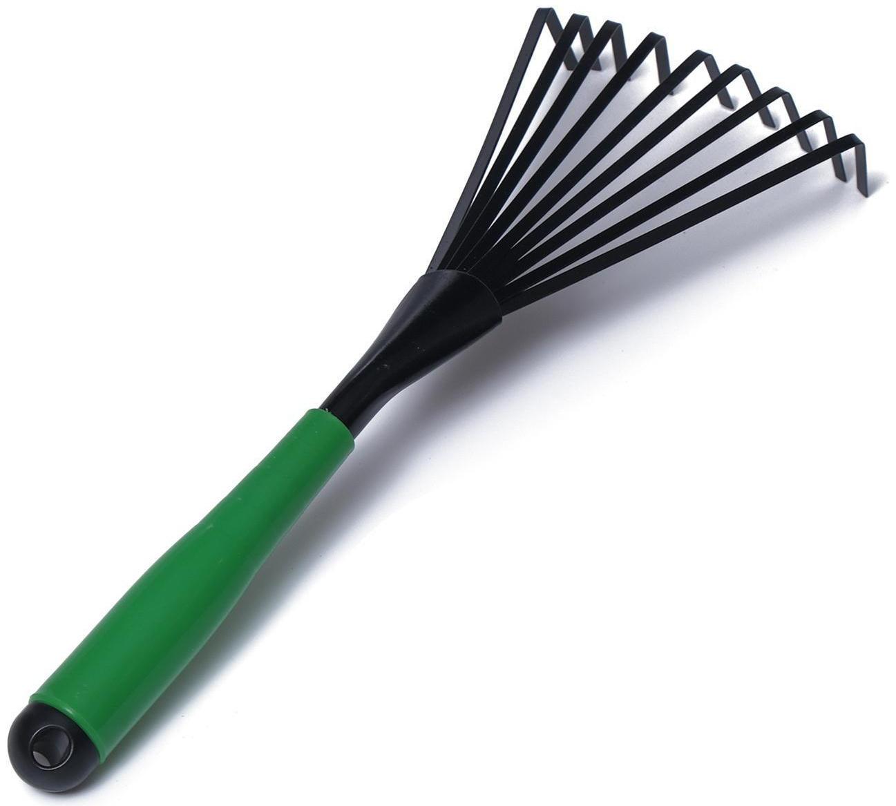 Грабли веерные, пластинчатые, длина 40 см, 9 зубцов, металл, пластиковая ручка