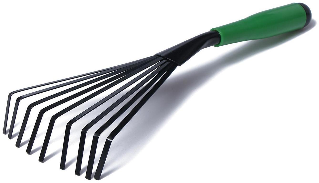 Грабли веерные, пластинчатые, длина 40 см, 9 зубцов, металл, пластиковая ручка