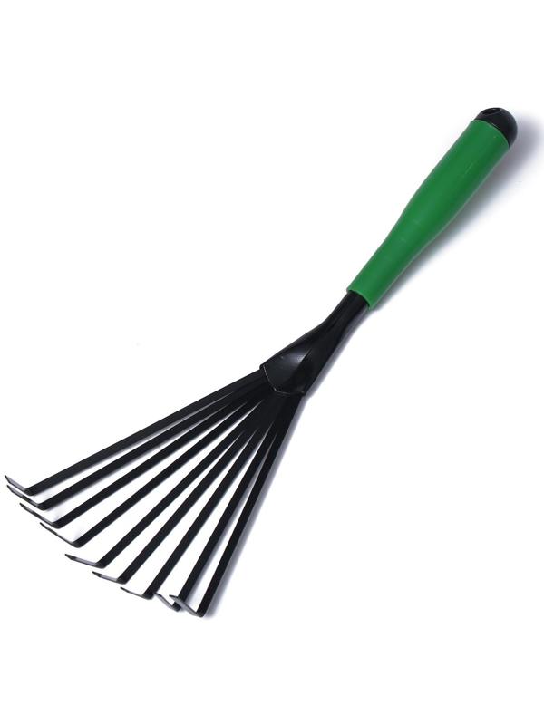 Грабли веерные, пластинчатые, длина 40 см, 9 зубцов, металл, пластиковая ручка