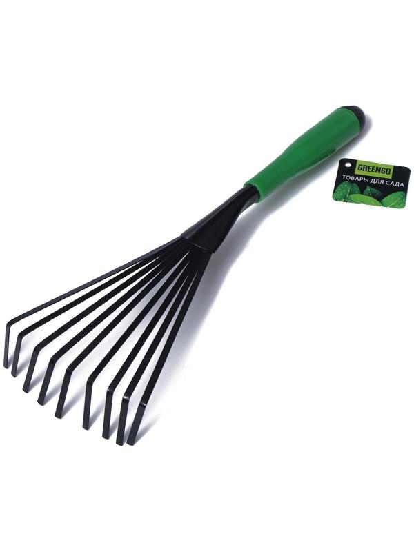 Грабли веерные, пластинчатые, длина 40 см, 9 зубцов, металл, пластиковая ручка