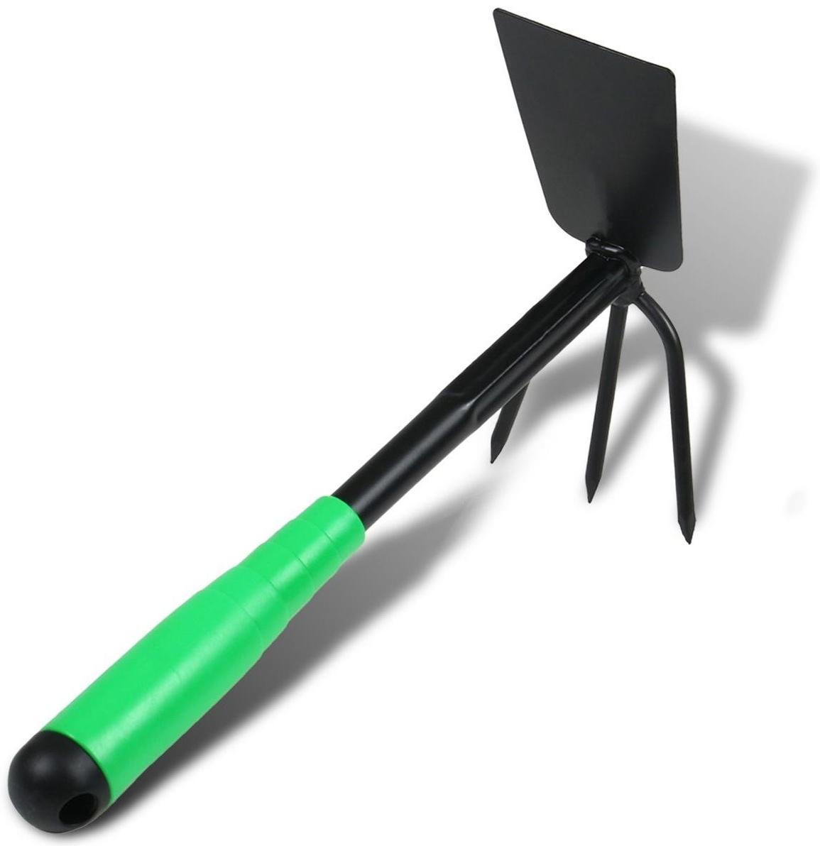 Мотыжка комбинированная, длина 29 см, 3 зубца, пластиковая ручка, зелёная