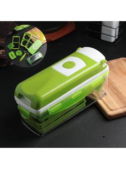 Тёрка с лотком Доляна «Фреш Флеш», 7 насадок, 27×10×12 см, цвет зелёный, белый