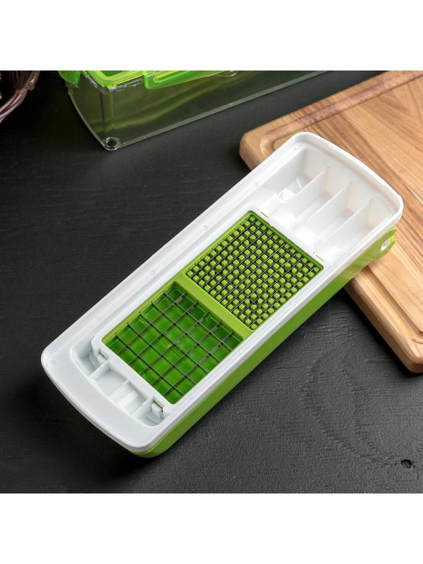 Тёрка с лотком Доляна «Фреш Флеш», 7 насадок, 27×10×12 см, цвет зелёный, белый