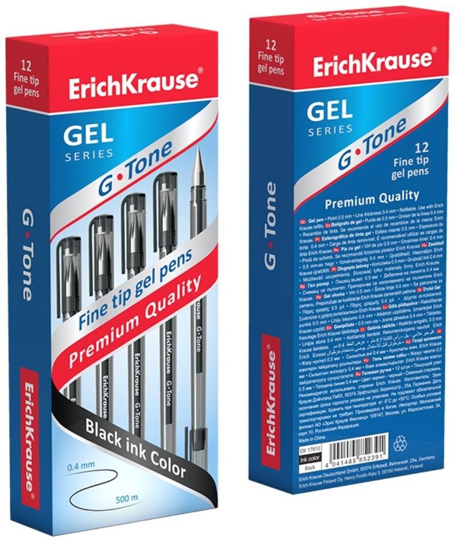 Ручка гелевая ErichKrause G-Tone, узел 0.5 мм, чернила чёрные, длина линии письма 500 метров