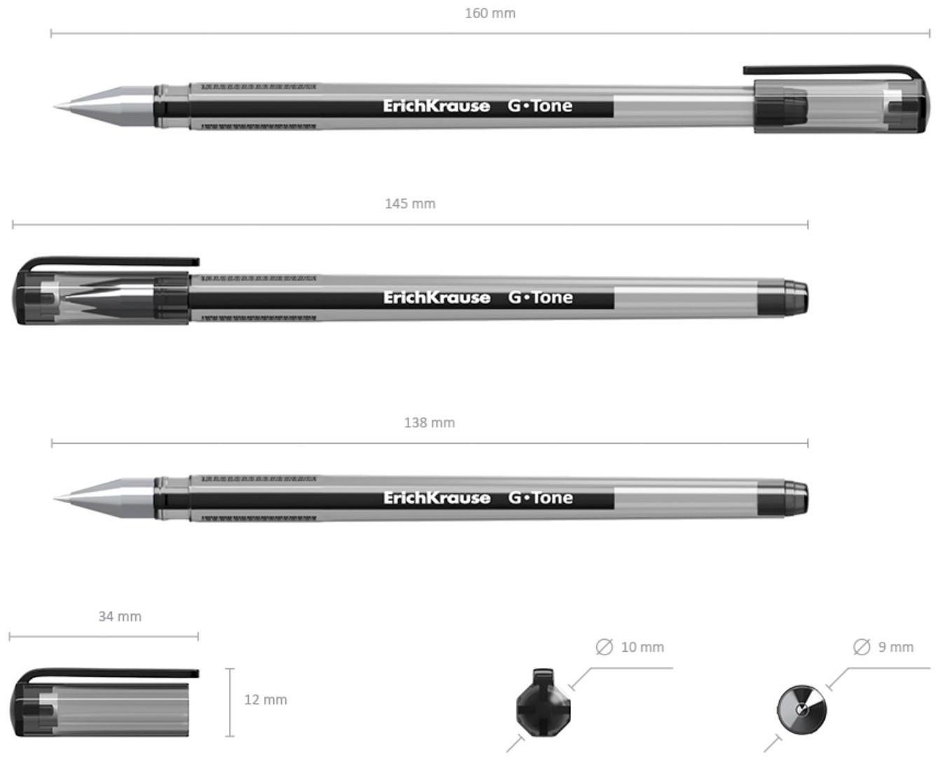 Ручка гелевая ErichKrause G-Tone, узел 0.5 мм, чернила чёрные, длина линии письма 500 метров