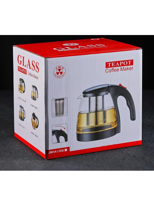 Чайник стеклянный заварочный, 1,5 л, с металлическим ситом, цвет МИКС