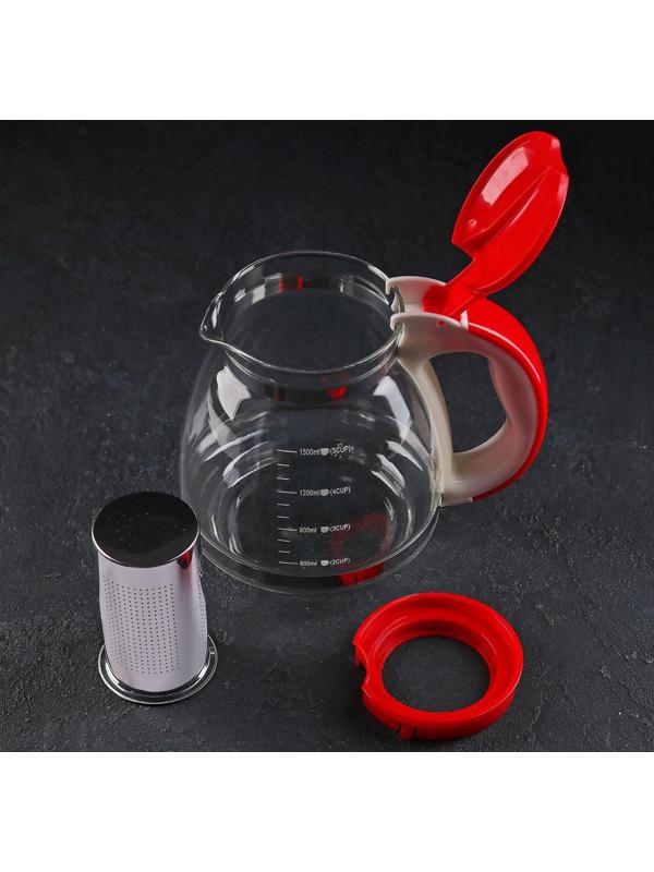 Чайник стеклянный заварочный, 1,5 л, с металлическим ситом, цвет МИКС