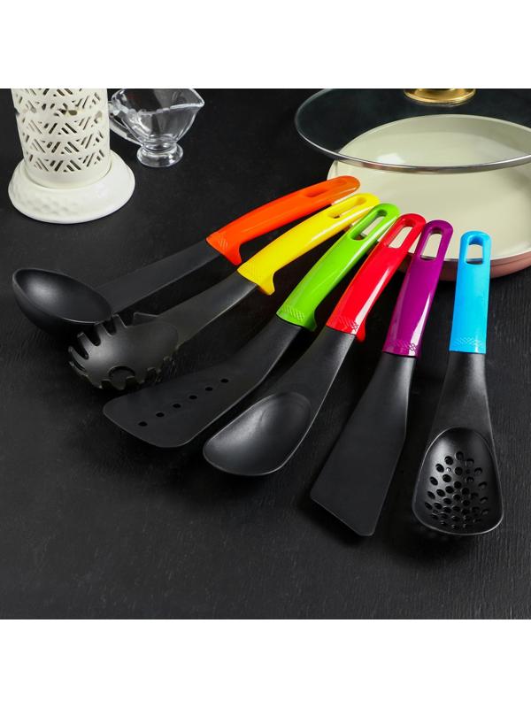 Набор кухонных принадлежностей Доляна «Монпансье», 6 предметов, на подставке, цвет МИКС