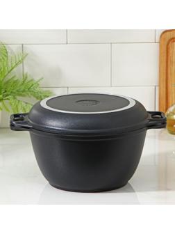 Казан «Традиция», 3 л, крышка-сковорода, литые ручки, антипригарное покрытие, цвет чёрный