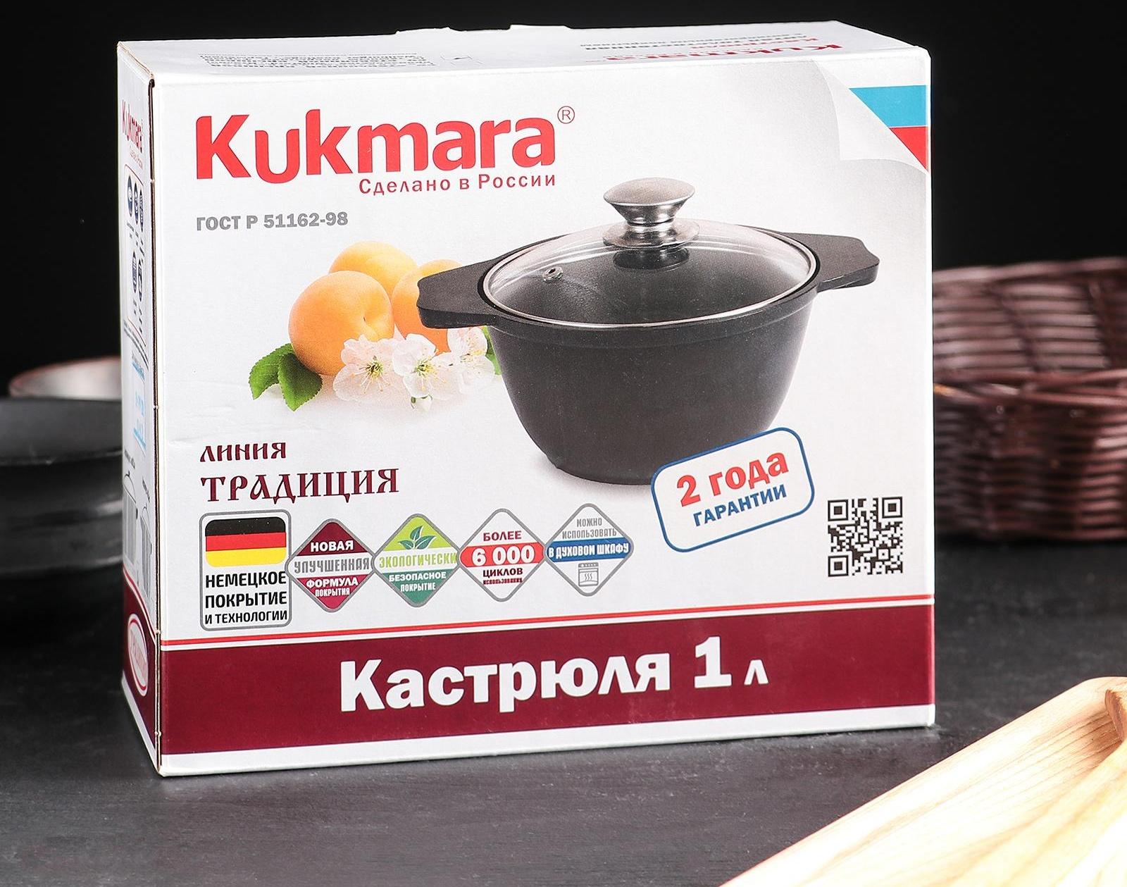 Кастрюля «Традиция», 1 л, 23×18×9 см, стеклянная крышка, антипригарное покрытие, цвет чёрный