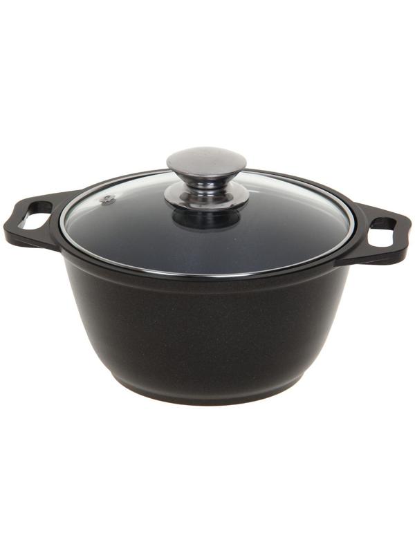 Кастрюля «Традиция», 1 л, 23×18×9 см, стеклянная крышка, антипригарное покрытие, цвет чёрный