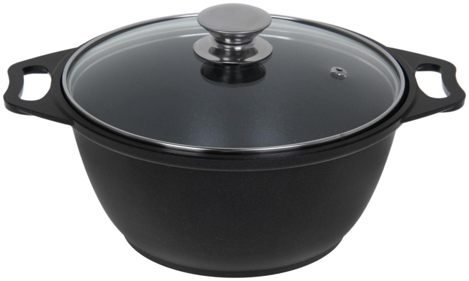 Кастрюля «Традиция», 2 л, 28×22,5×10,5 см, стеклянная крышка, антипригарное покрытие, цвет чёрный