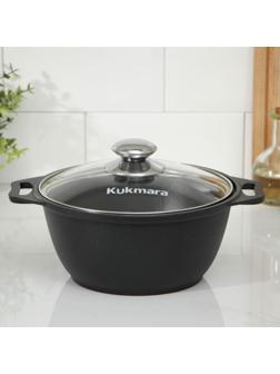 Кастрюля «Традиция», 2 л, 28×22,5×10,5 см, стеклянная крышка, антипригарное покрытие, цвет чёрный