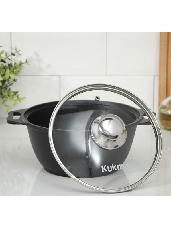 Кастрюля «Традиция», 2 л, 28×22,5×10,5 см, стеклянная крышка, антипригарное покрытие, цвет чёрный