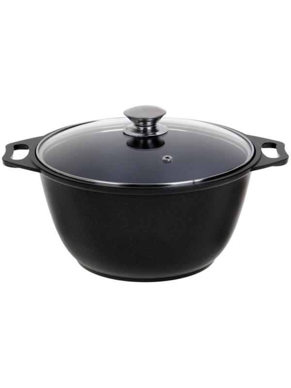 Кастрюля «Традиция», 3 л, 22×12,5 см, стеклянная крышка, антипригарное покрытие, цвет чёрный